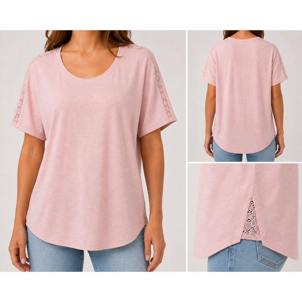 Tommy John Modal Tee with Lace Shoulder Detail | Women’s Medium | Blush Pink